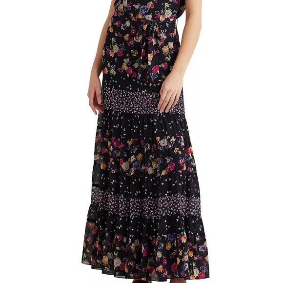 LAUREN RALPH LAUREN MIXED FLORAL CRINKLED GEORGETTE MAXIDRESS - Picture 6 of 6